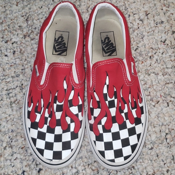 red drip checkered vans